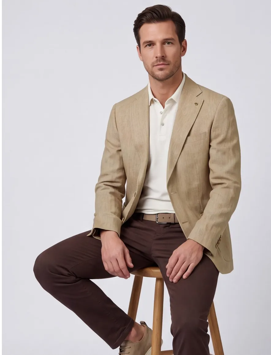 Colbert Carl Gross Camel Linnen Normale Fit