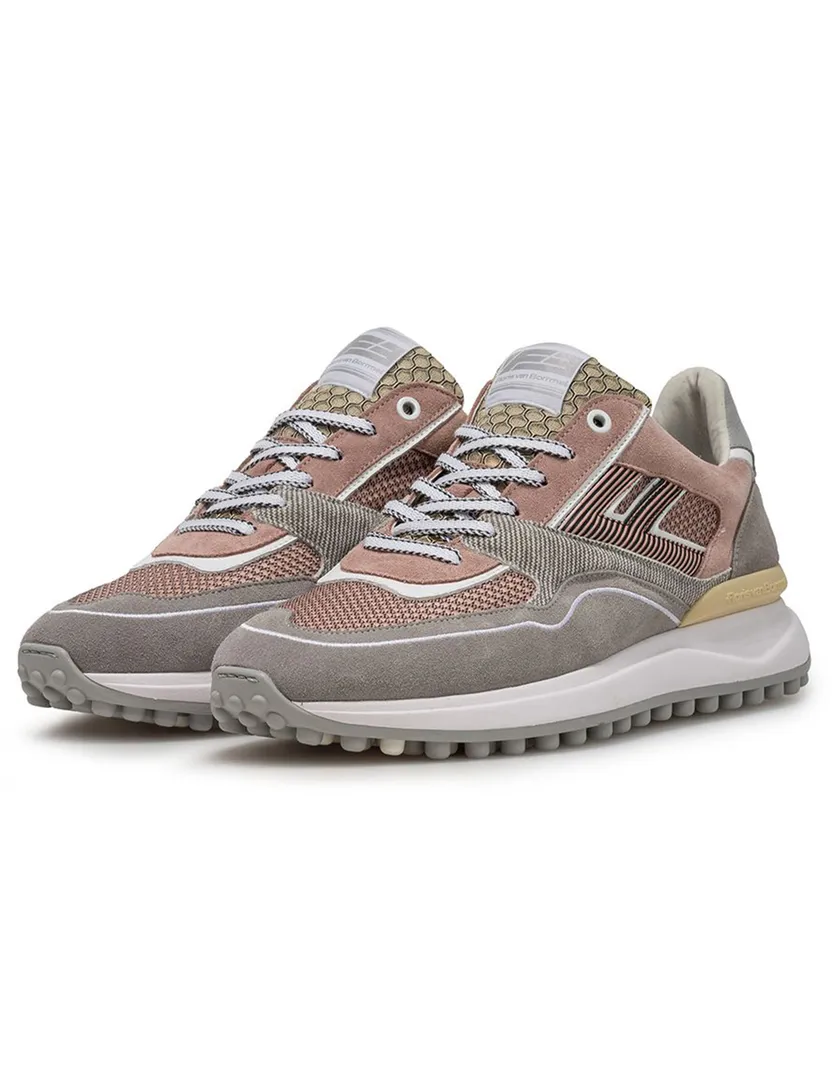 Van Bommel sneaker bruin groen beige met speelse print