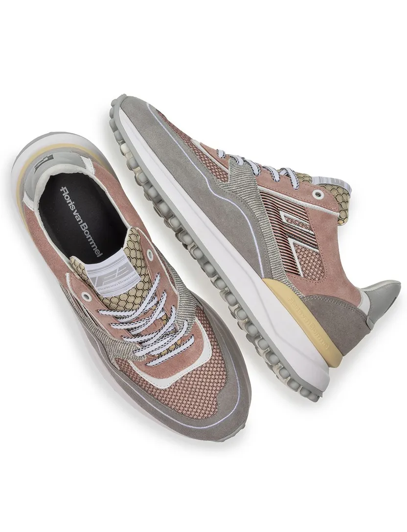 Van Bommel sneaker bruin groen beige met speelse print