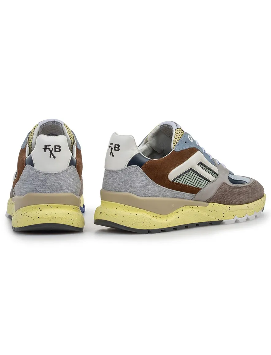Blauw beige Van Bommel sneaker suède met witte details