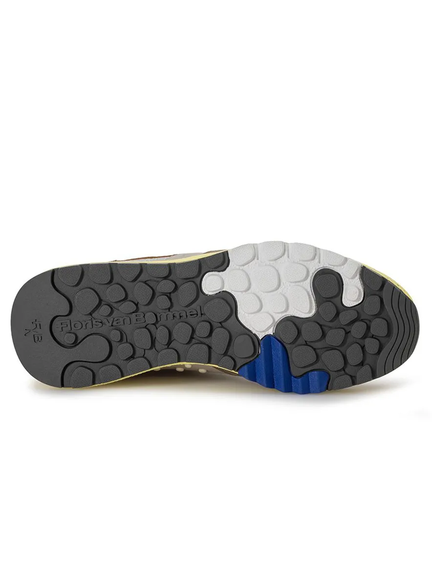 Blauw beige Van Bommel sneaker suède met witte details