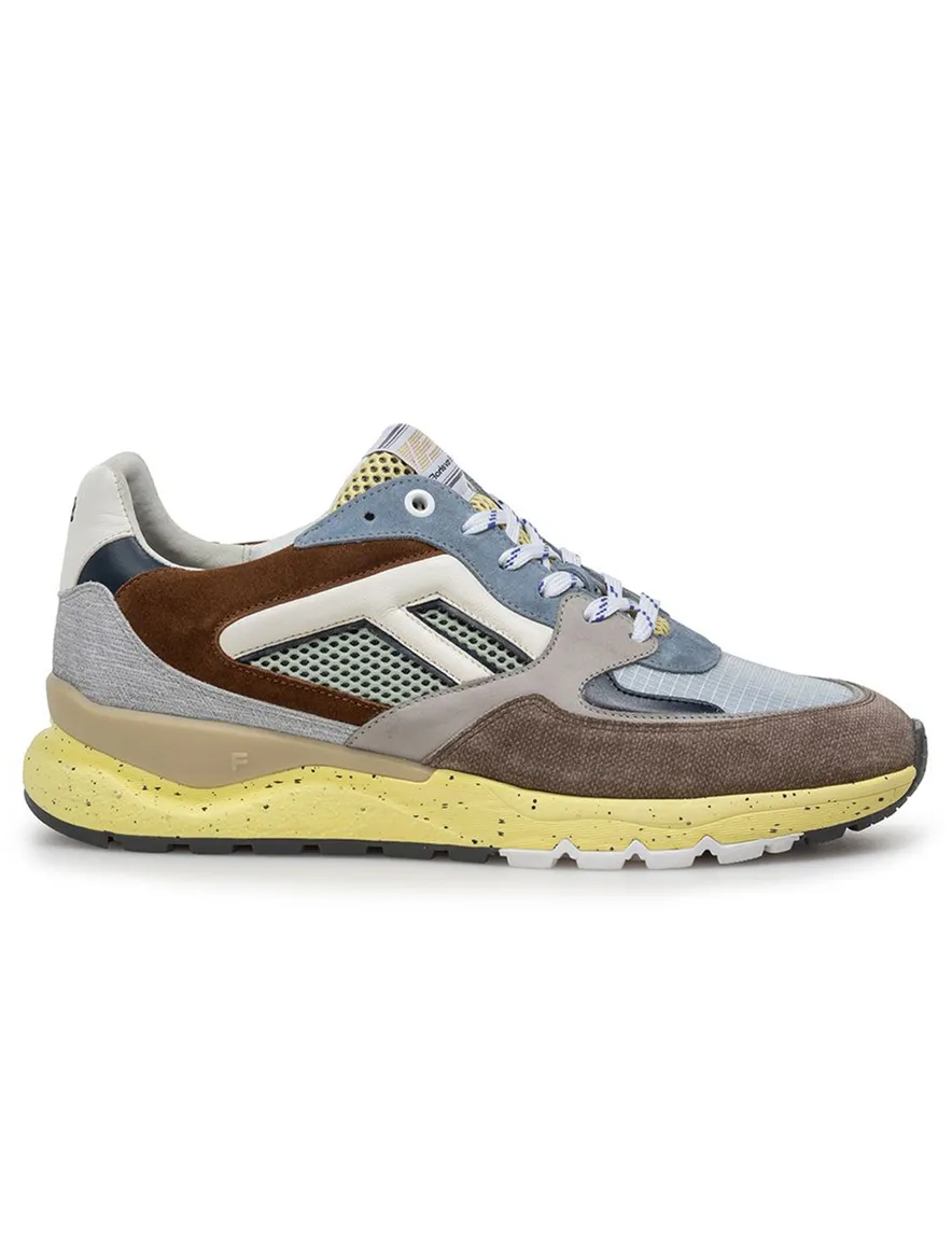 Blauw beige Van Bommel sneaker suède met witte details