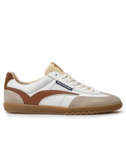 Floris van Bommel Sneaker Van Bommel wit beige bruin leer geprint
