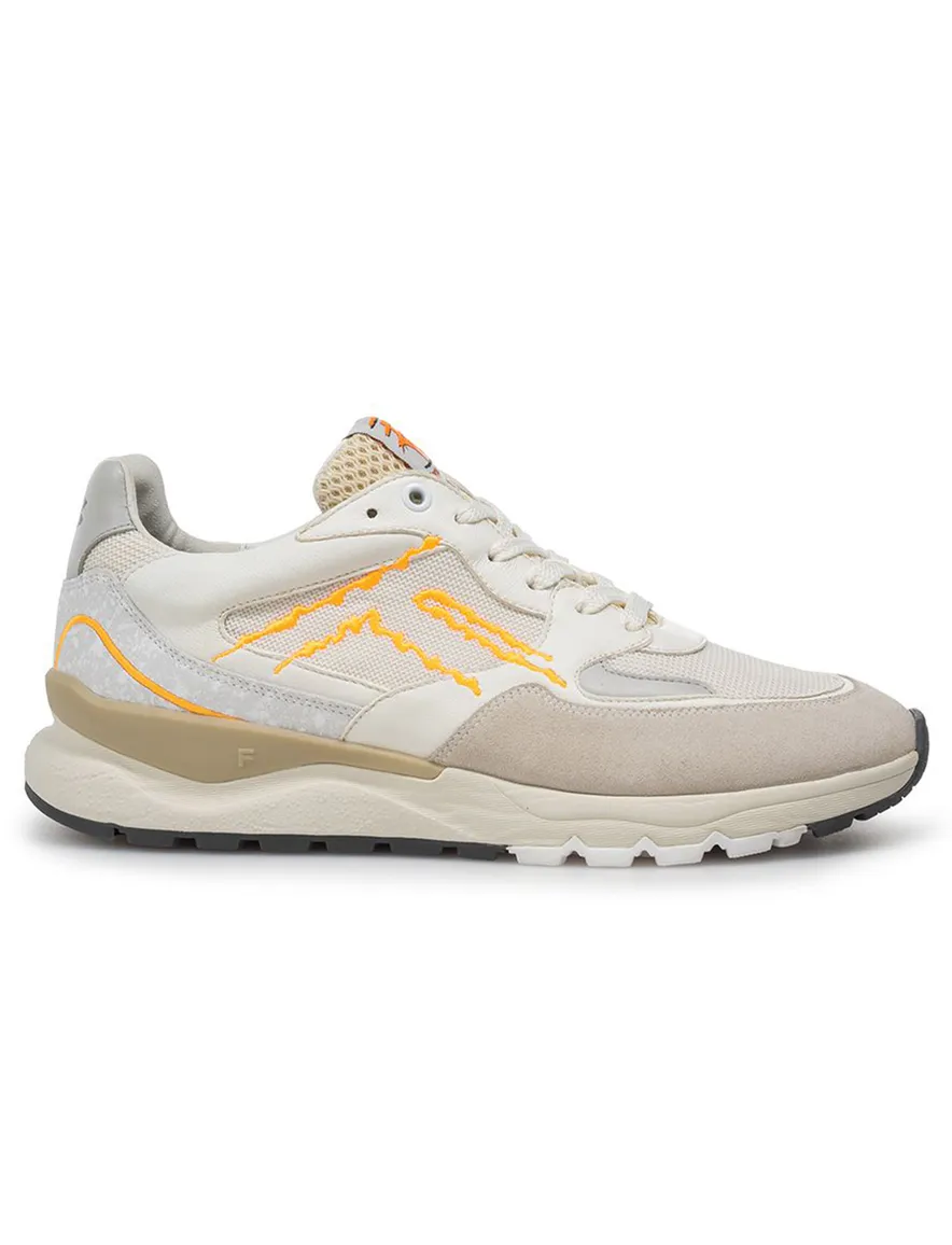 Sneaker Van Bommel wit beige oranje leer geprint