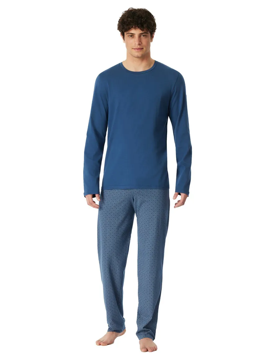 Schiesser pyjama lang blauw met print