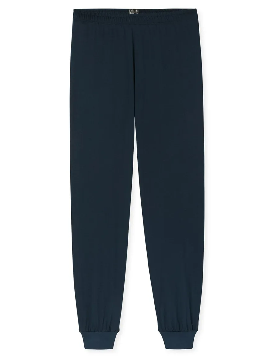 Schiesser lange pyjama blauw met print en v hals