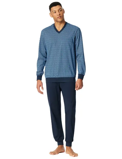 Schiesser Schiesser lange pyjama blauw normale fit geprint