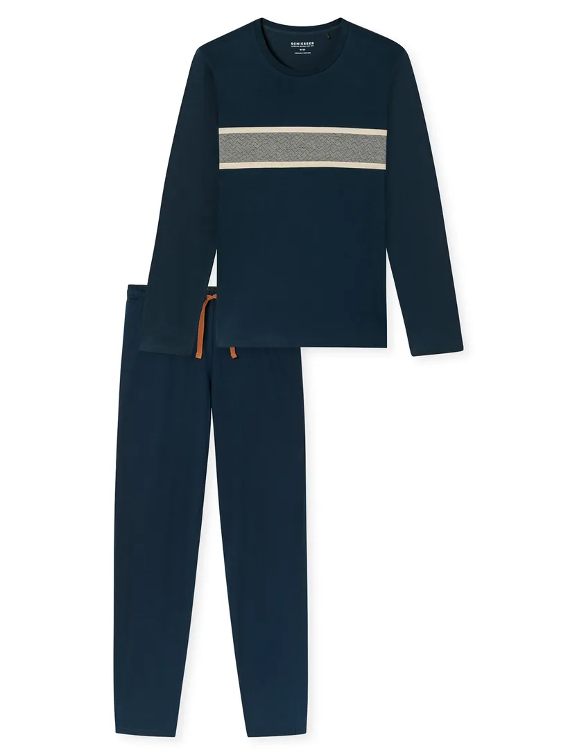 lange pyjame 100% katoen Schiesser donkerblauw gestreept