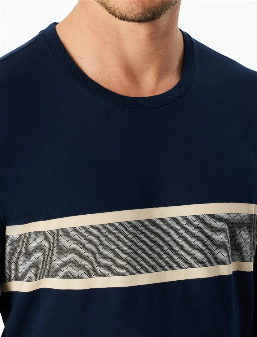 lange pyjame 100% katoen Schiesser donkerblauw gestreept