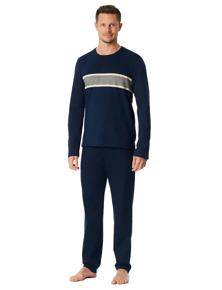 donkerblauw lange pyjama Schiesser normale fit met strepen