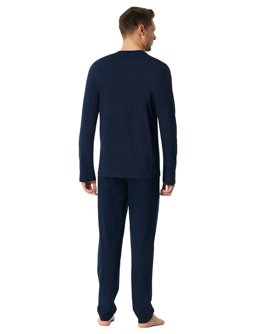 lange pyjame 100% katoen Schiesser donkerblauw gestreept