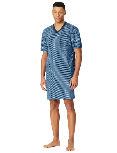 Schiesser Schiesser nachthemd blauw met print Comfort Nightwear
