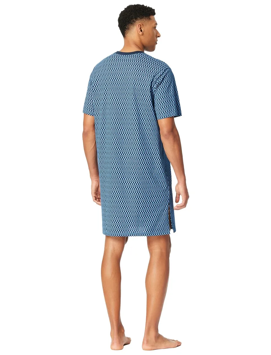 Schiesser Comfort Nightwear nachthemd blauw geprint v hals