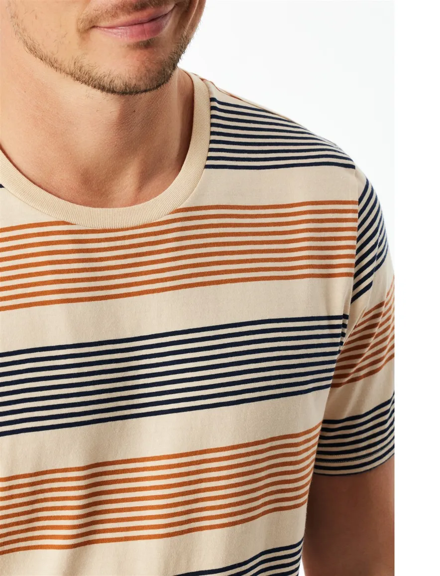 Schiesser shortama normale fit blauw oranje gestreept