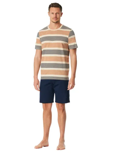 Schiesser Schiesser shortama normale fit blauw oranje print