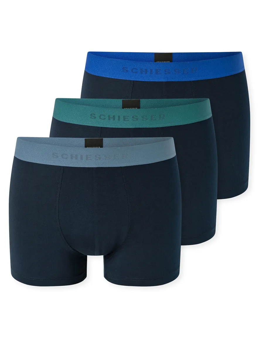 boxershort donkerblauw Schiesser 3-pack met multicolor rand