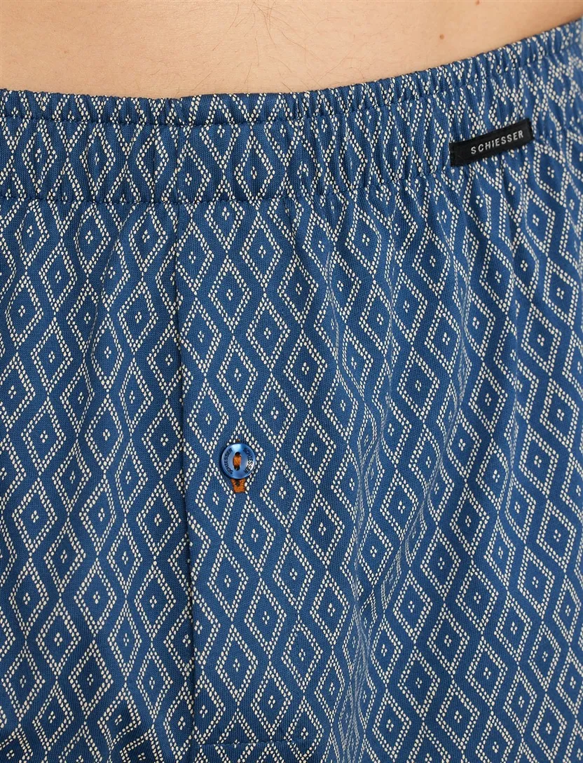 boxershort Schiesser blauw ruit print katoen normale fit