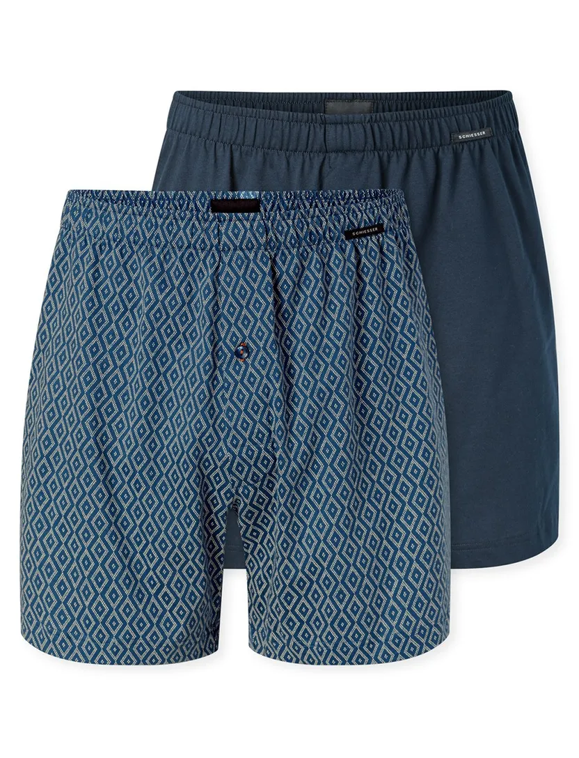 boxershort Schiesser blauw ruit print katoen normale fit