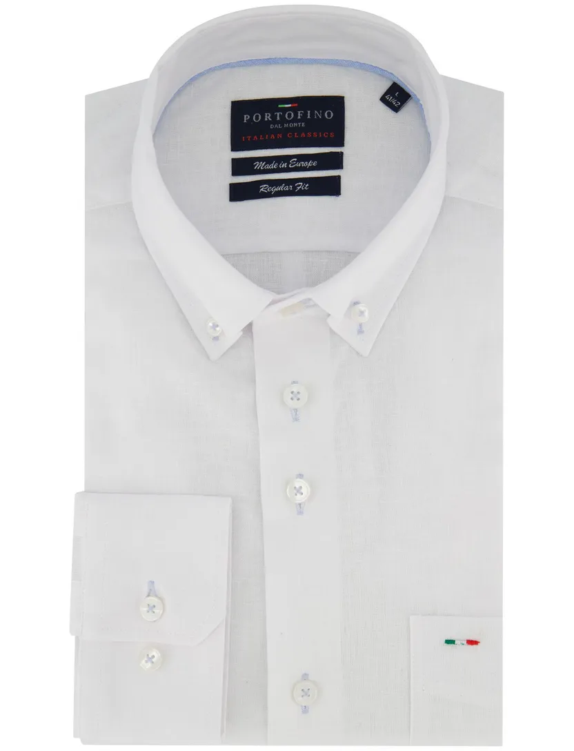 Overhemd Portofino wit linnenblend button down boord
