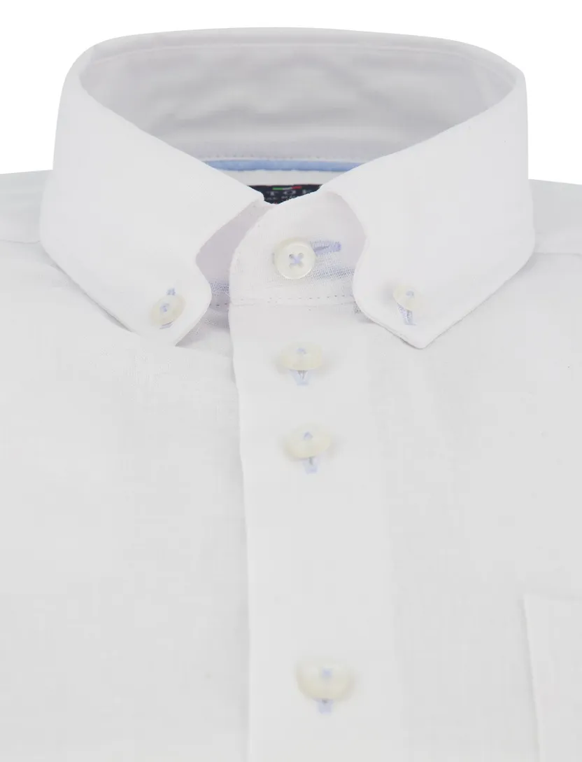 Overhemd Portofino wit linnenblend button down boord