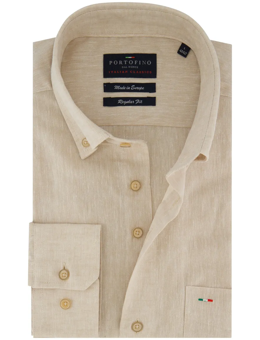 Portofino overhemd beige gemeleerd Regular Fit