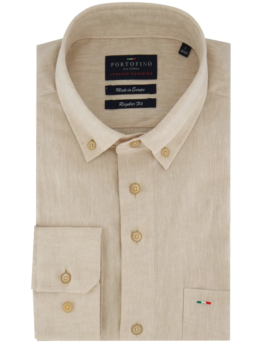 Portofino overhemd beige gemeleerd Regular Fit