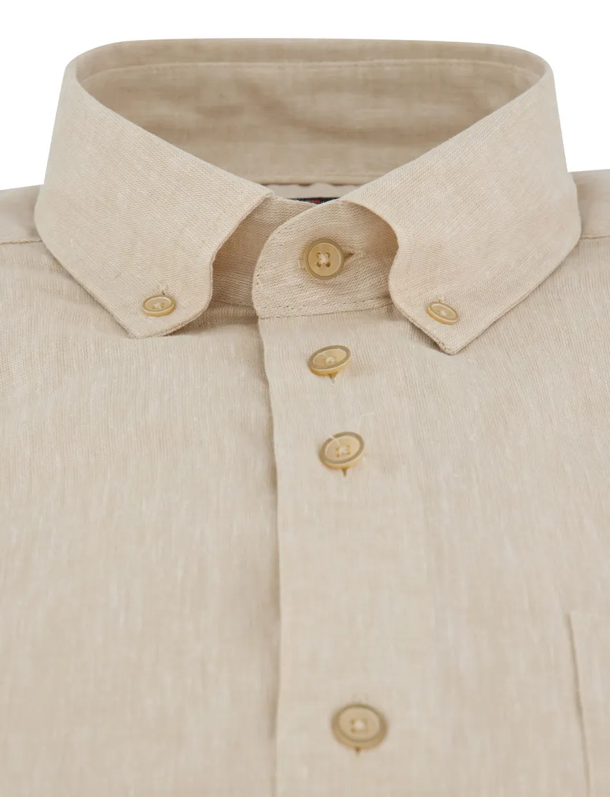 Portofino overhemd beige gemeleerd Regular Fit