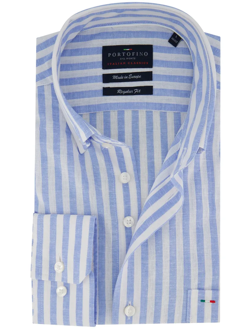 Overhemd Portofino linnenblend blauw gestreept motief