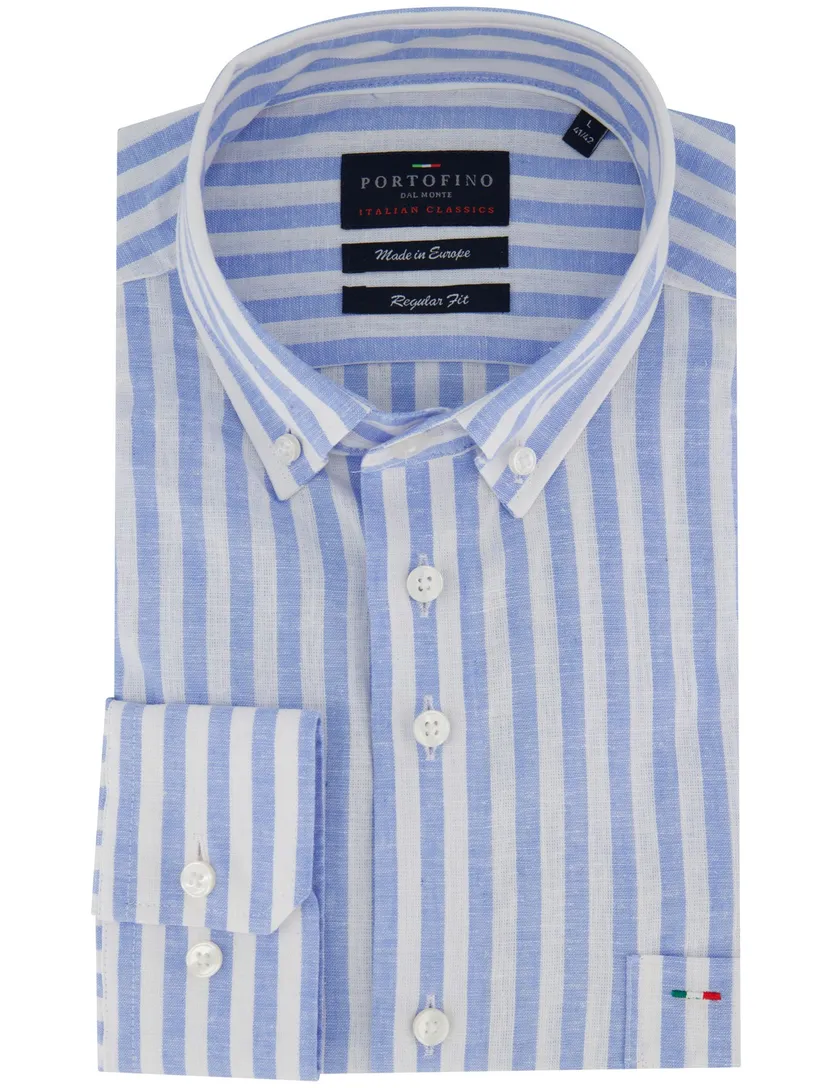 Overhemd Portofino linnenblend blauw gestreept motief
