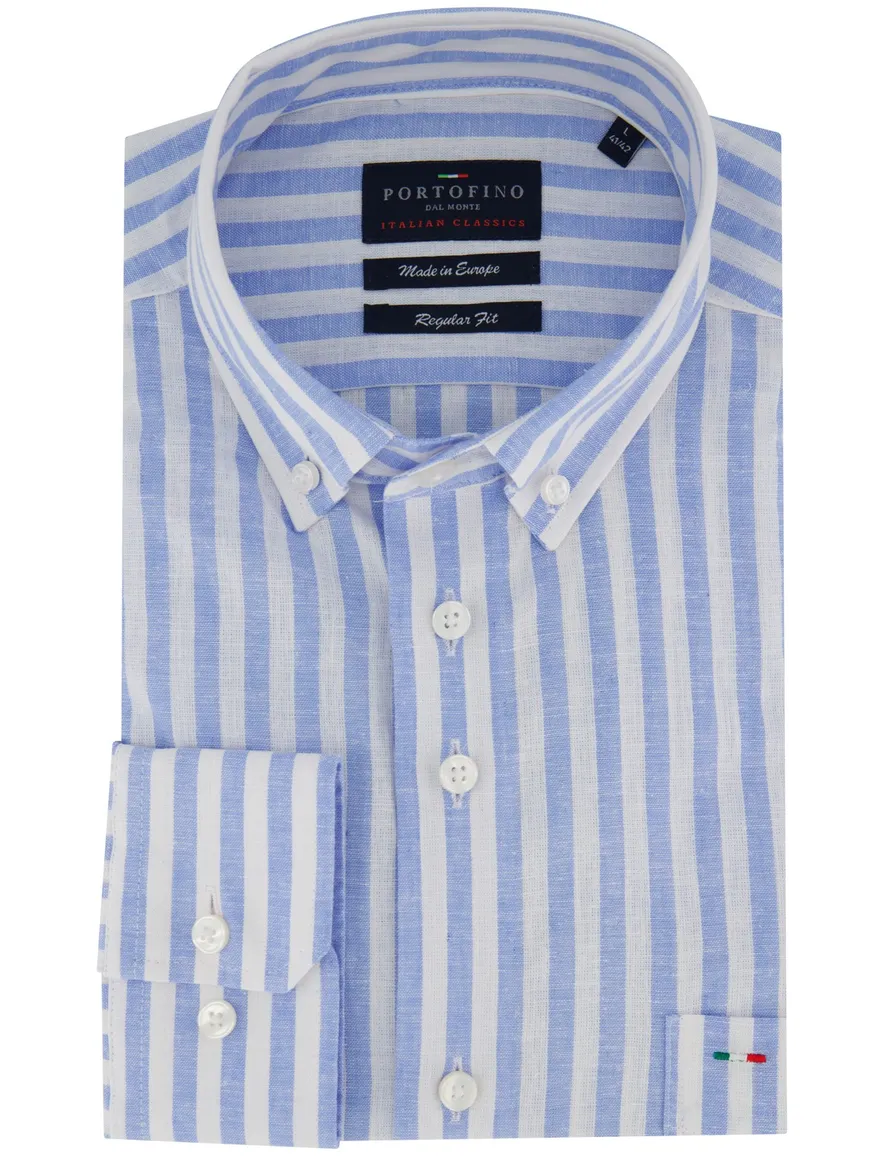 Portofino overhemd blauw gestreept linnen