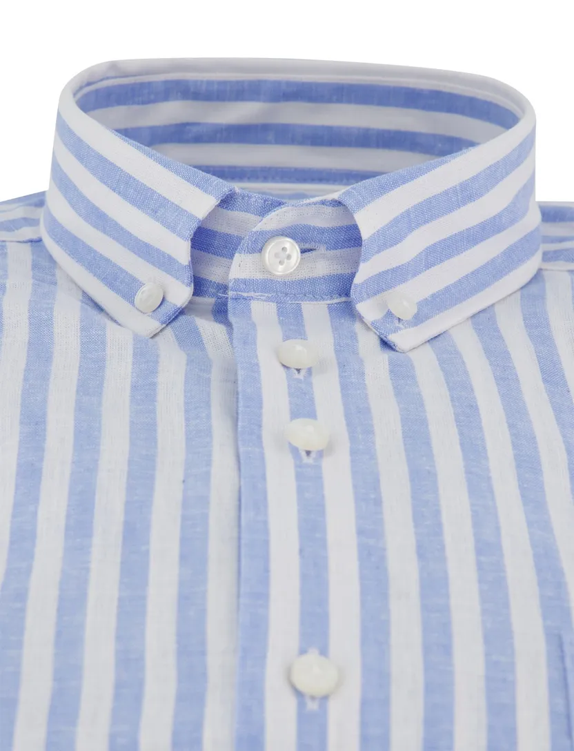 Overhemd Portofino linnenblend blauw gestreept motief