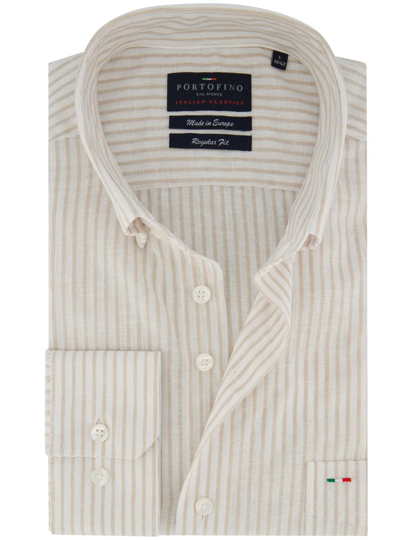 Overhemd Portofino Regular fit beige met strepen