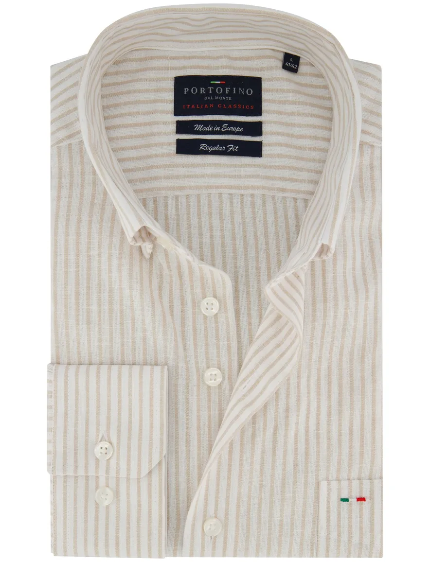 Portofino linnen overhemd beige gestreept Regular Fit