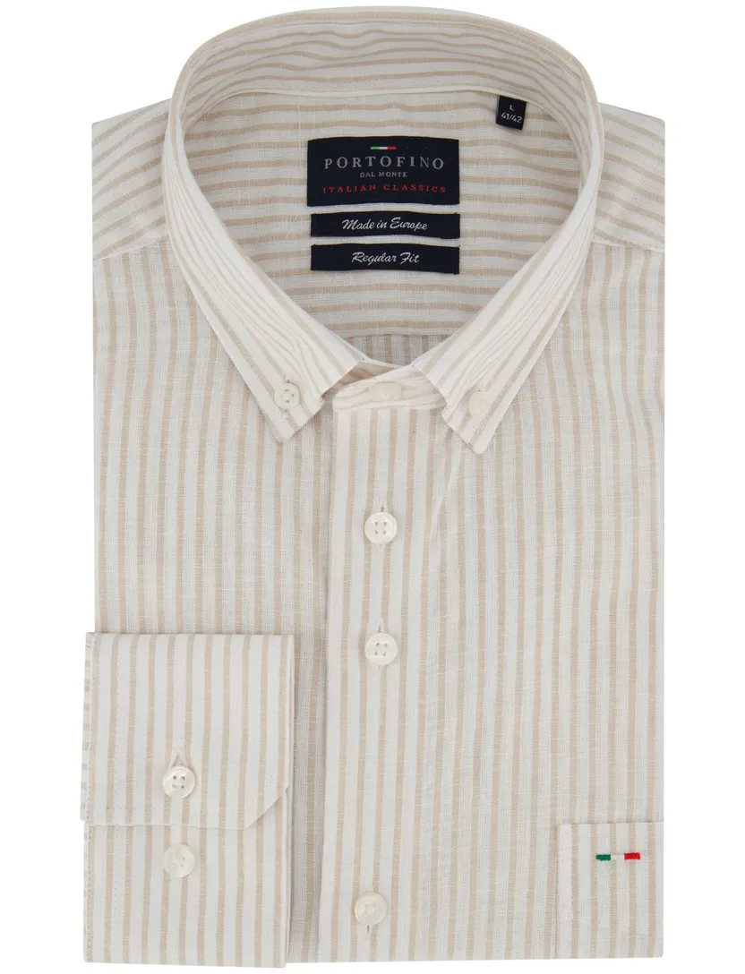 Overhemd Portofino Regular fit beige met strepen