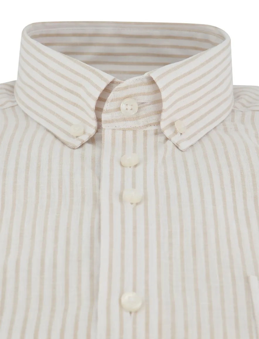 Portofino linnen overhemd beige gestreept Regular Fit