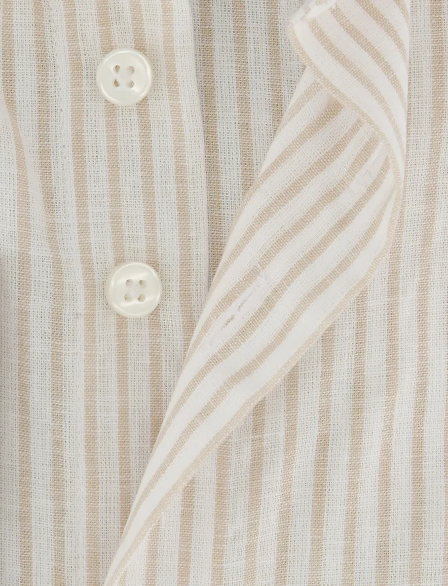 Portofino linnen overhemd beige gestreept Regular Fit