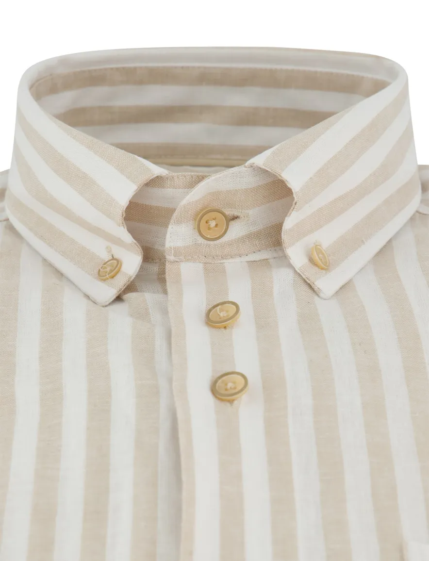Portofino Regular Fit overhemd lange mouw beige streep linnen