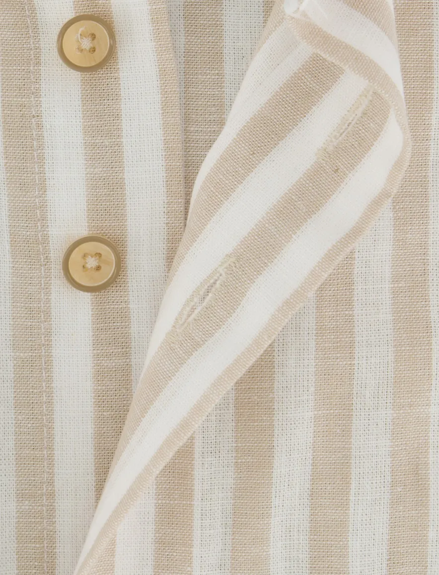 Portofino Regular Fit overhemd lange mouw beige streep linnen