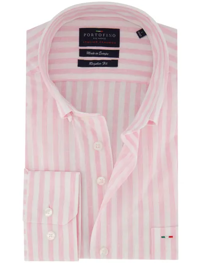 Portofino Portofino overhemd wit gestreept motief linnenblend