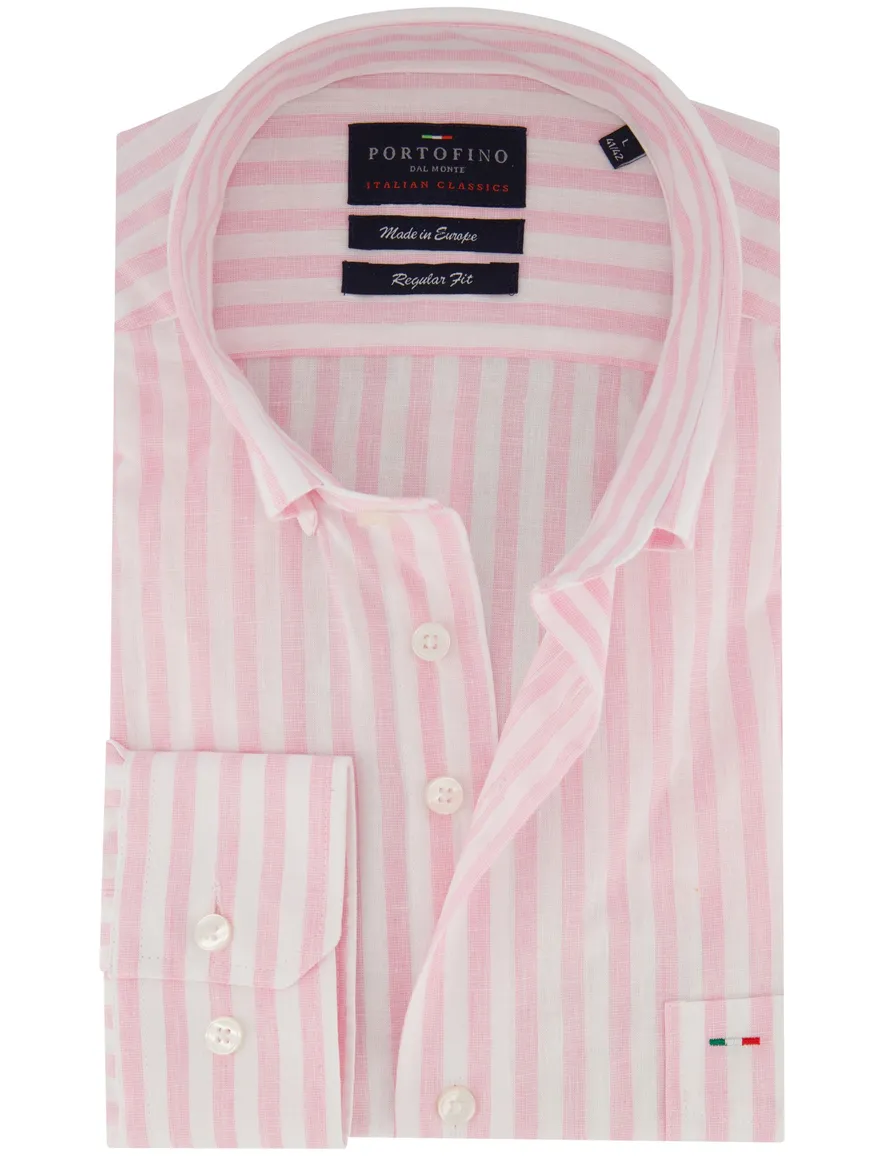 Portofino overhemd wit gestreept motief linnenblend