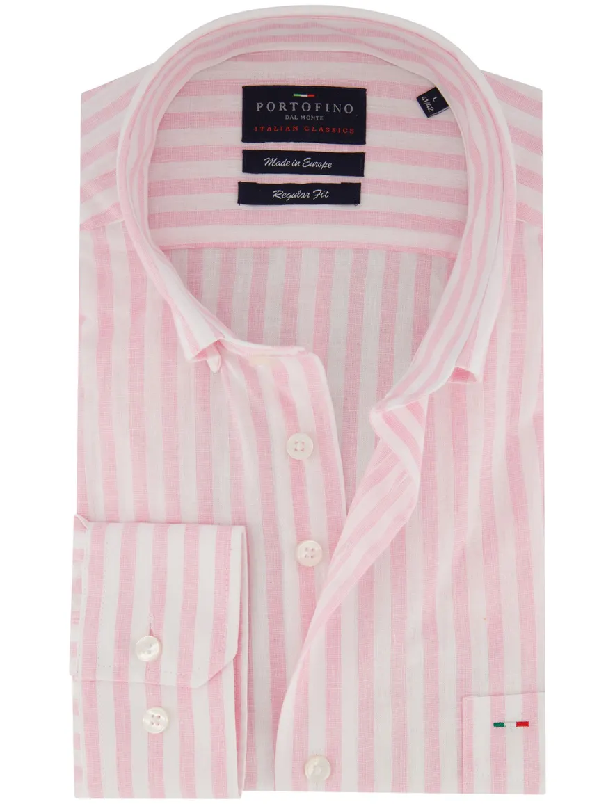 Portofino overhemd wit gestreept motief linnenblend