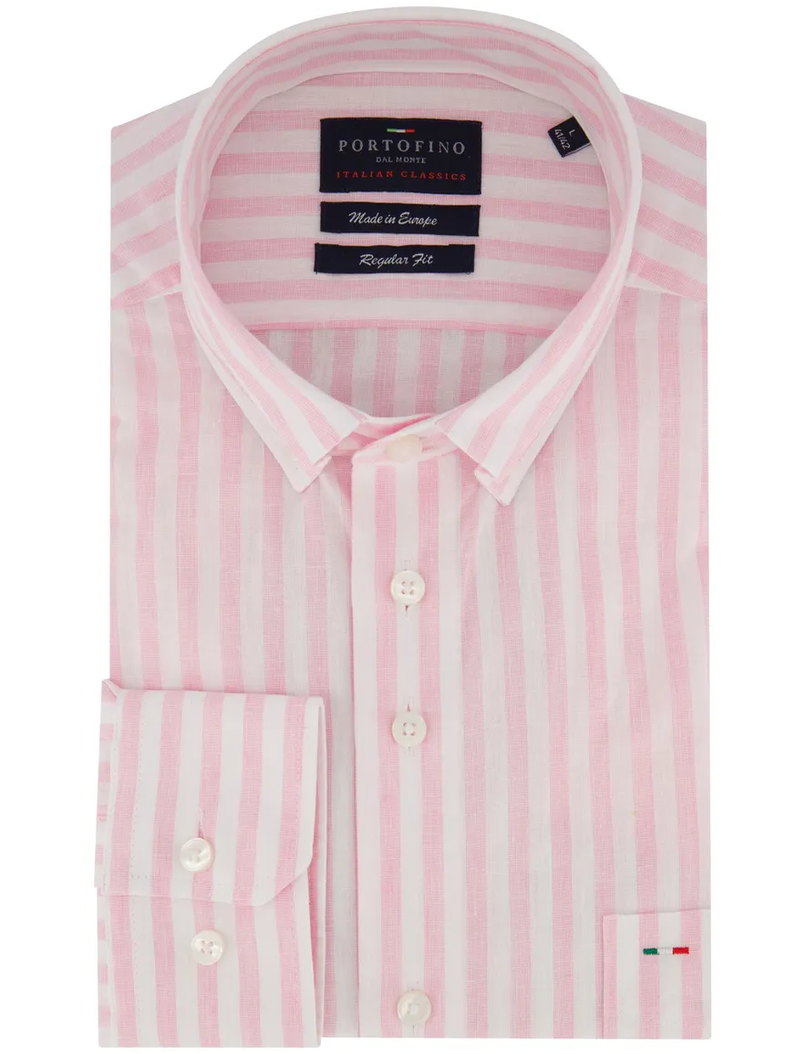 Portofino overhemd wit gestreept motief linnenblend
