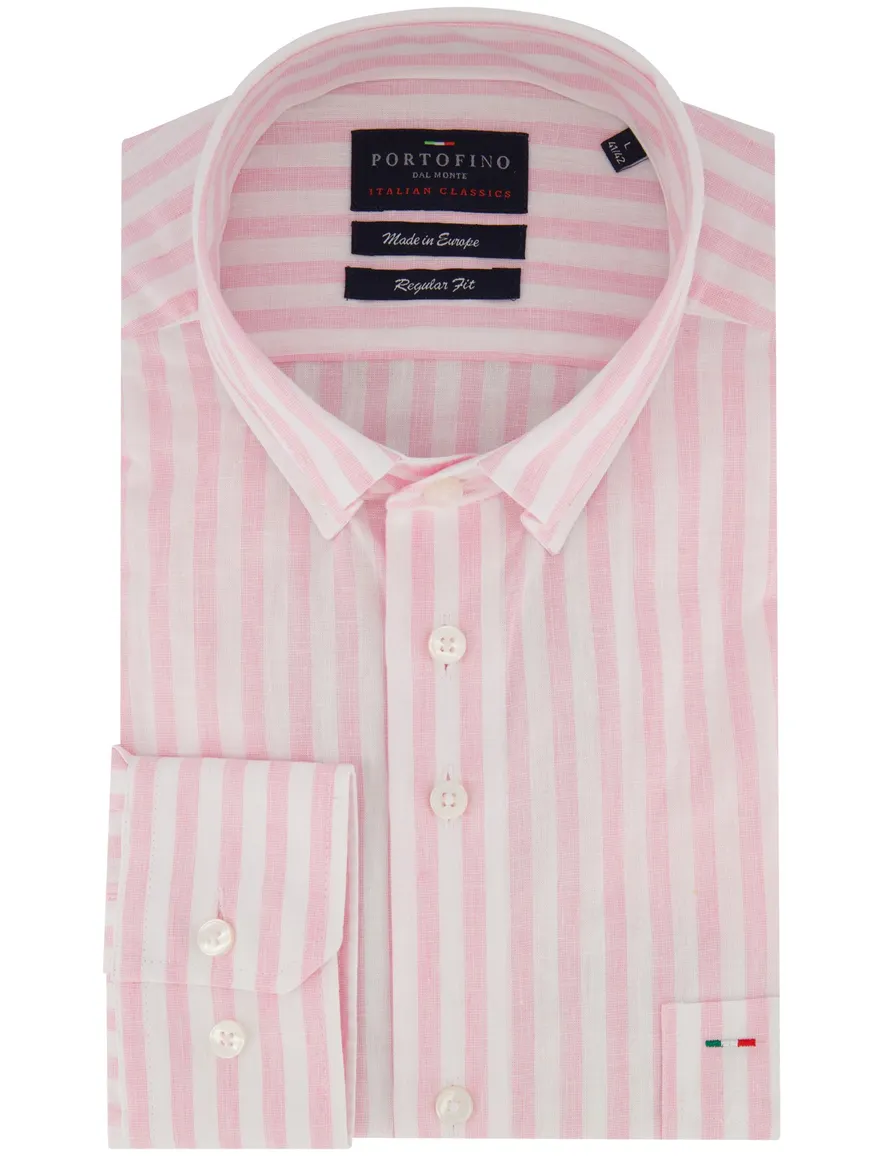 Portofino overhemd wit gestreept motief linnenblend