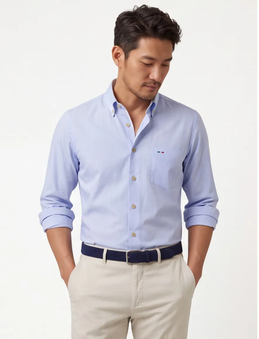 Lichtblauw overhemd Portofino button down boord casual