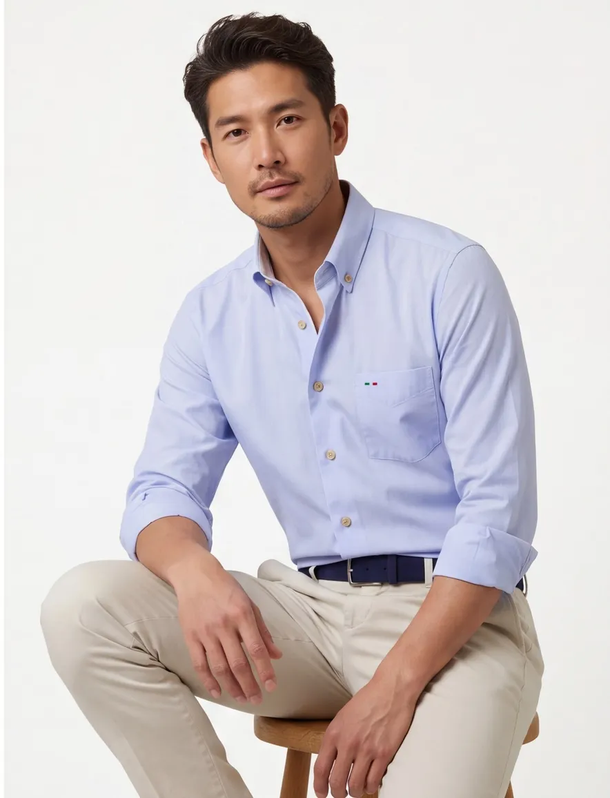 Lichtblauw overhemd Portofino button down boord casual