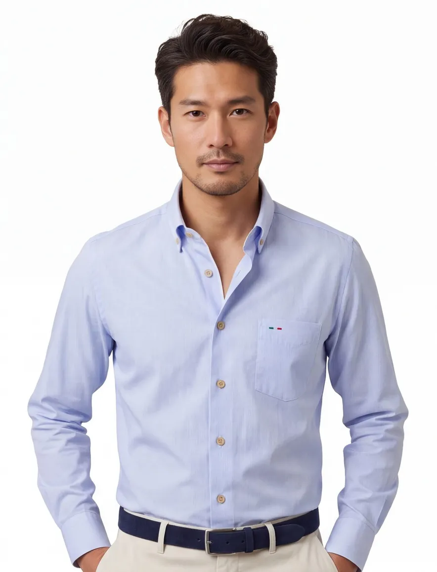 Lichtblauw overhemd Portofino button down boord casual