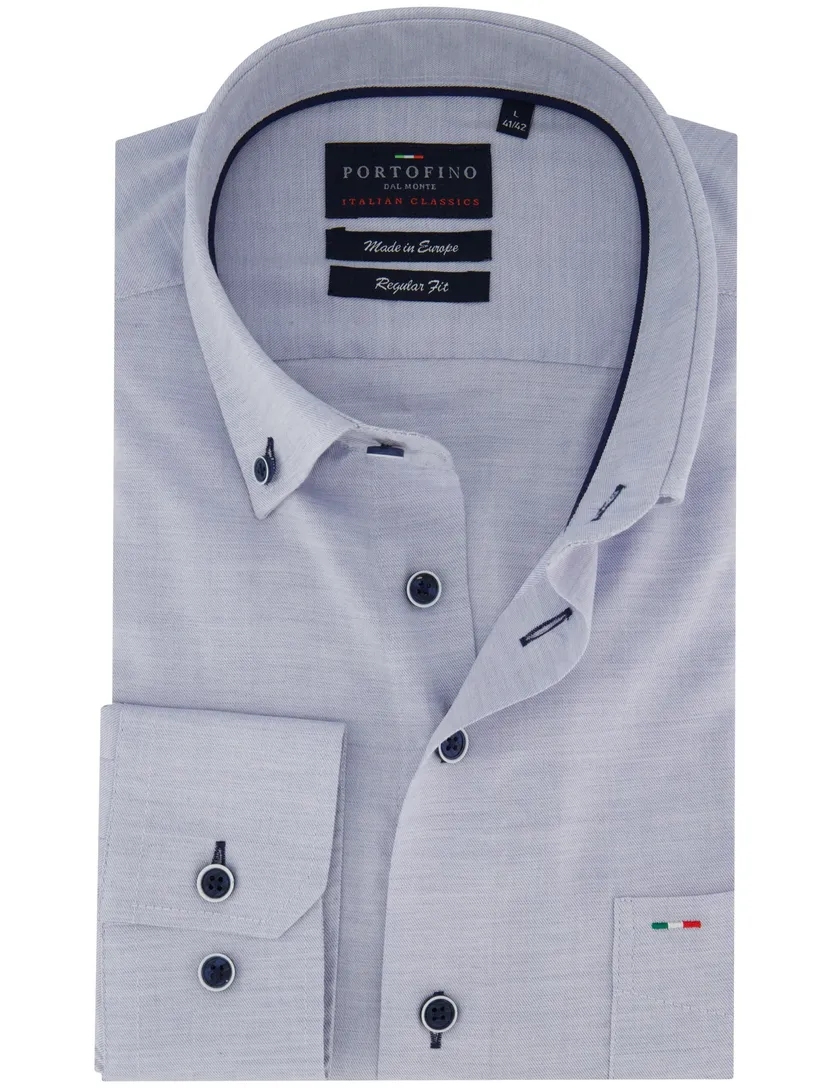 Overhemd blauw viscose Portofino enkele borstzak
