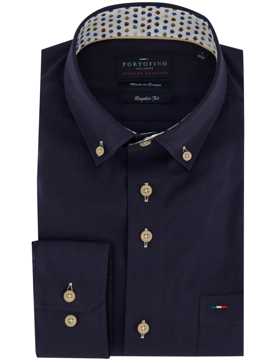 Donkerblauw overhemd Portofino button down boord zijde
