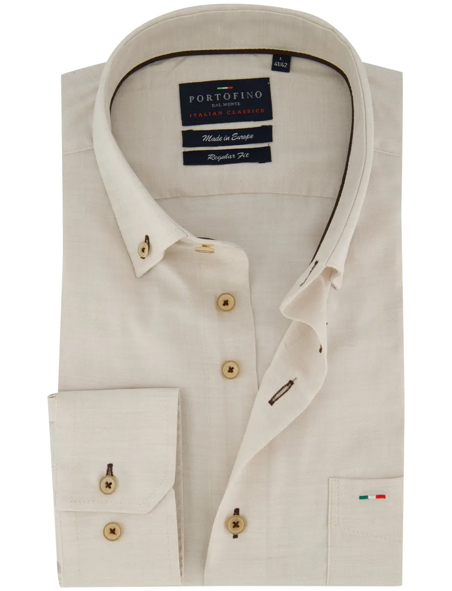 Beige overhemd Portofino button down boord zijde