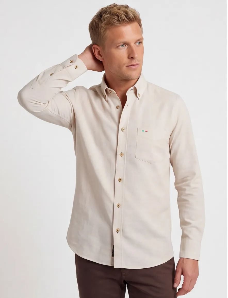 Portofino overhemd beige met beige knoop